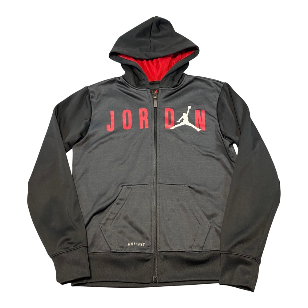 Jordan Boys Dri-FIT Full Zip Hoodie Black Red Jumpman Logo Size Large 12-13